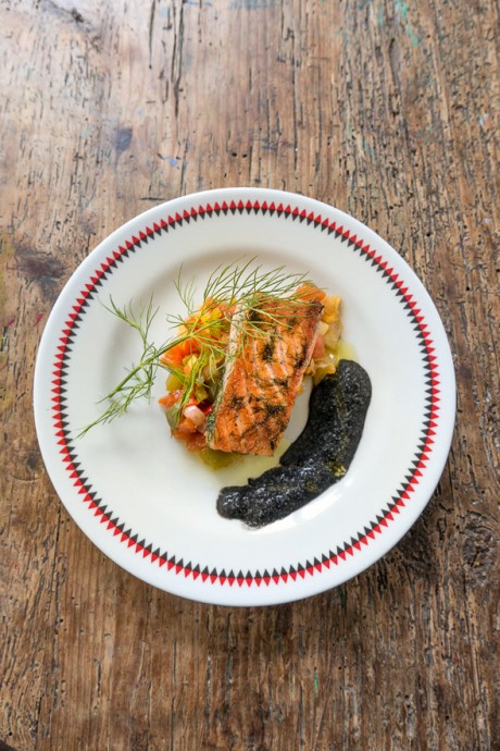 salmon with peppers stew